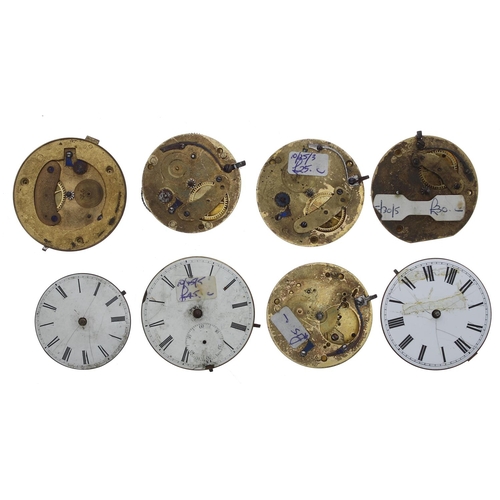 180 - Eight fusee verge pocket watch movements, including makers Jones, Strand; Josh Johnson, London (8)... 