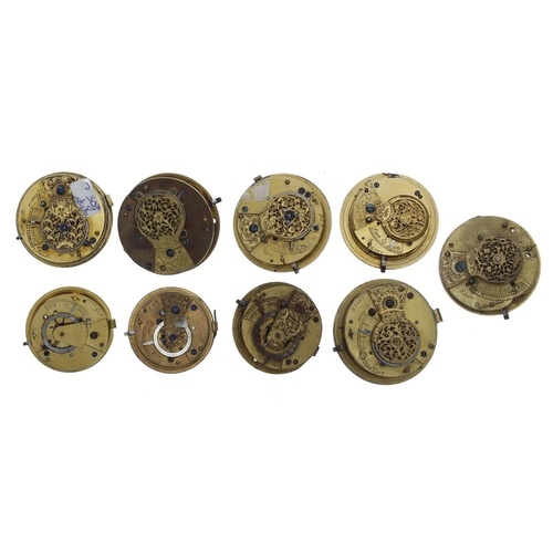 181 - Nine fusee verge pocket watch movements, unsigned (9)