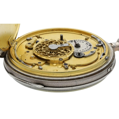 100 - French early 19th century quarter repeating white metal pocket watch, gilt frosted fusee movement pl... 