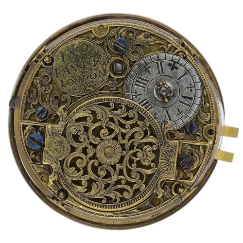 160 - John Faver, London - English 18th century verge pocket watch movement, signed fusee movement, with t... 