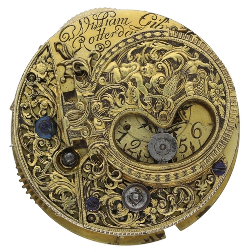 161 - William Gib, Rotterdam - Dutch 18th century 'mock pendulum' verge pocket watch movement, signed fuse... 