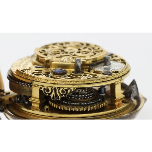 21 - J. Bailey, London - English 18th century gilt metal and tortoiseshell pair cased verge pocket watch,... 