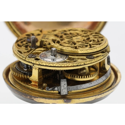 21 - J. Bailey, London - English 18th century gilt metal and tortoiseshell pair cased verge pocket watch,... 