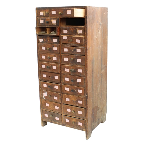 212 - Twelve drawer wooden chest containing a quantity of assorted watch glasses of various sizes, 27.5'' ... 