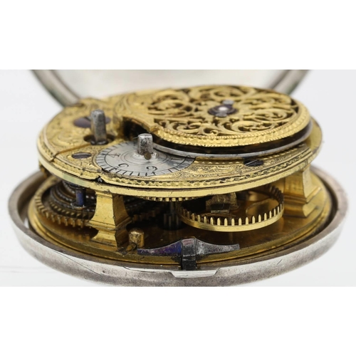 22 - De Cachengt, London - 18th century silver pair cased verge pocket watch, signed fusee movement, , no... 