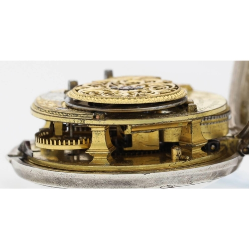 22 - De Cachengt, London - 18th century silver pair cased verge pocket watch, signed fusee movement, , no... 