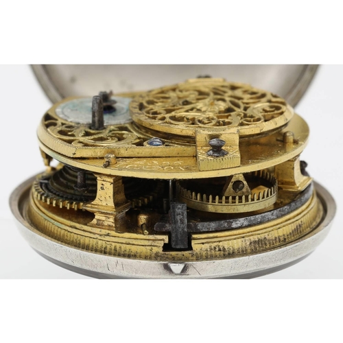 30 - John Wilter, London - English 18th century silver pair cased verge calendar pocket watch, the fusee ... 