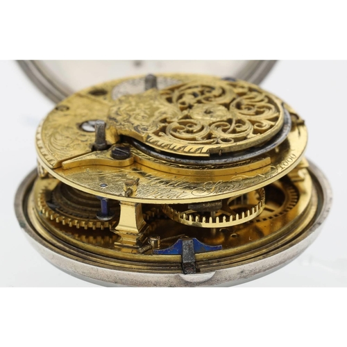 37 - Thomas Hill, Fleet Street - George III silver pair cased verge pocket watch, London 1776, signed fus... 