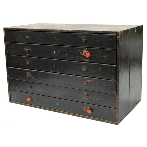 398 - Six drawer wooden chest containing a quantity of watch mainsprings 