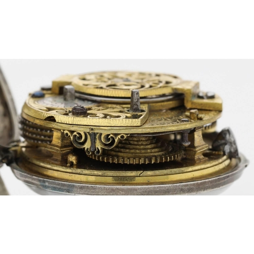 43 - Mich Reanes, London - English 18th century repoussé silver pair cased verge pocket watch, London 177... 