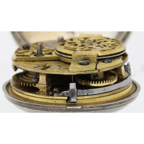 43 - Mich Reanes, London - English 18th century repoussé silver pair cased verge pocket watch, London 177... 