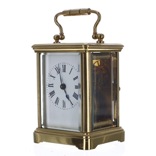 1251 - Small carriage clock timepiece within a corniche brass case, 4.75