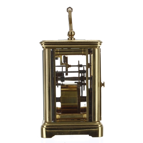 1251 - Small carriage clock timepiece within a corniche brass case, 4.75