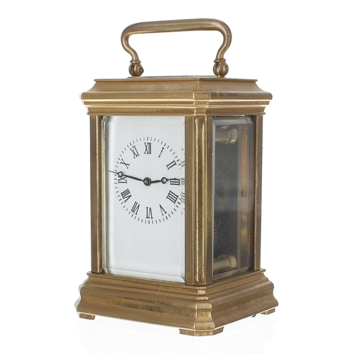 1256 - Miniature contemporary carriage clock timepiece, the movement back plate and base stamped no. 3011, ... 