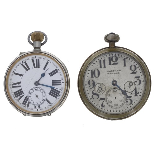 1089 - Longines Baume nickel cased Goliath pocket watch, the movement signed Longines Baume with plain bala... 