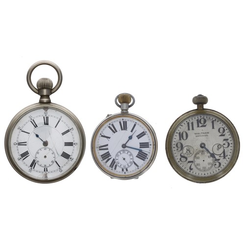 1089 - Longines Baume nickel cased Goliath pocket watch, the movement signed Longines Baume with plain bala... 