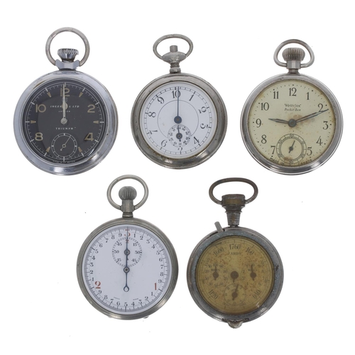 1091 - Ingersoll Triumph chrome cased pocket watch, 51mm; together with a Westclox Pocket Ben chrome cased ... 