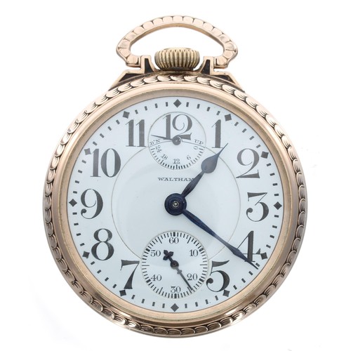 852 - American Waltham 'Vanguard' 10k gold filled pocket watch with 'up/down' power reserve indicator, cir... 