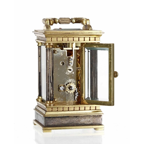 1267 - English miniature carriage clock timepiece, the movement back plate stamped Made in England, within ... 