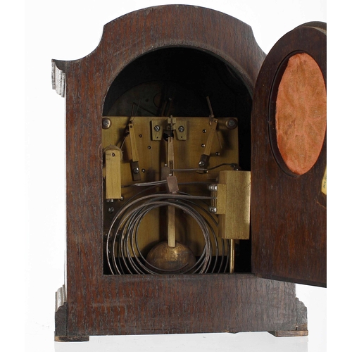 1501 - English oak three train mantel clock, the 5.5