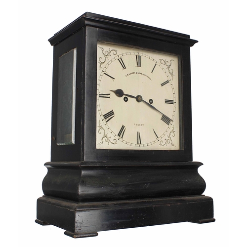 1513 - English ebonised double fusee library mantel clock, the 8