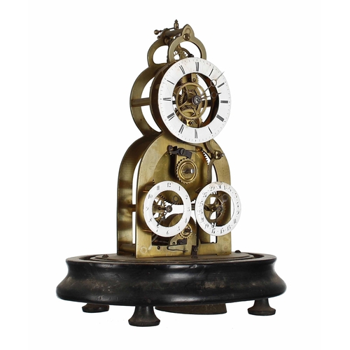 1308 - French Exhibition brass skeleton mantel clock, the 2.5