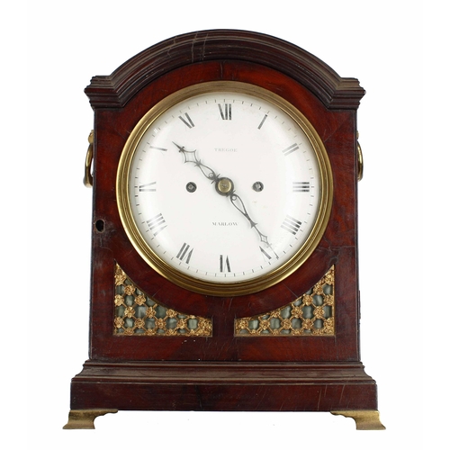 1520 - Good English mahogany double fusee verge triple pad top bracket clock, the 7