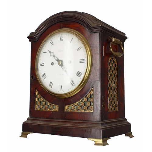 1520 - Good English mahogany double fusee verge triple pad top bracket clock, the 7