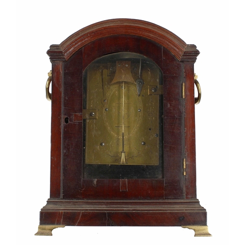 1520 - Good English mahogany double fusee verge triple pad top bracket clock, the 7