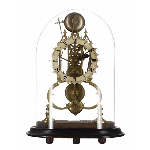 1521 - Brass single fusee skeleton clock with passing strike on a bell, the 6