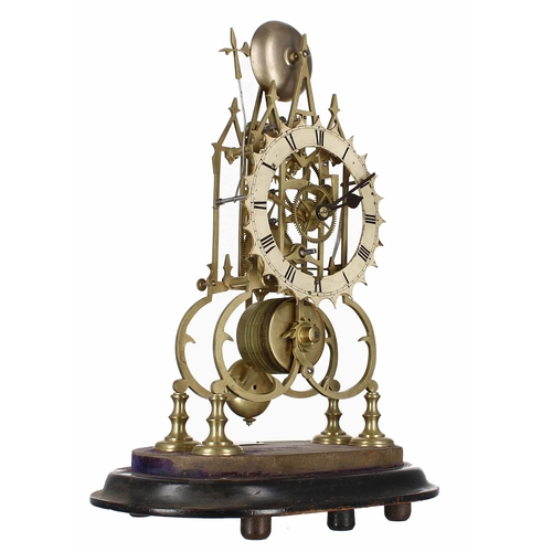 1521 - Brass single fusee skeleton clock with passing strike on a bell, the 6