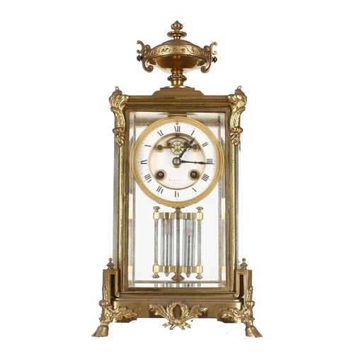 1522 - French brass four glass two train mantel clock, the 3.5