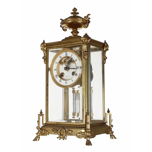 1522 - French brass four glass two train mantel clock, the 3.5