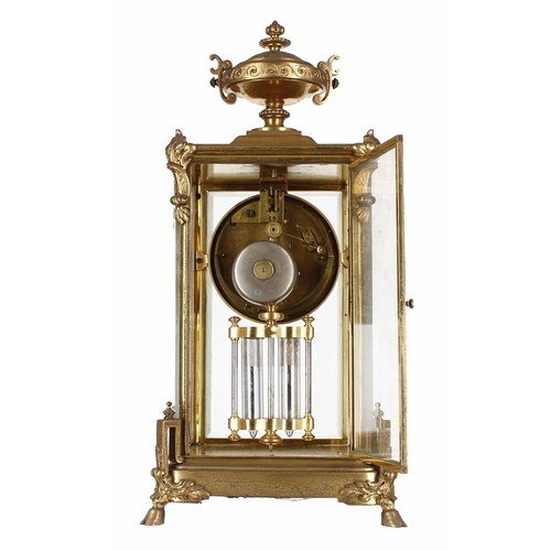 1522 - French brass four glass two train mantel clock, the 3.5