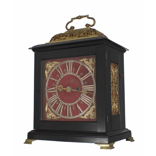 1534 - English ebonised double fusee bracket clock, the 7.5