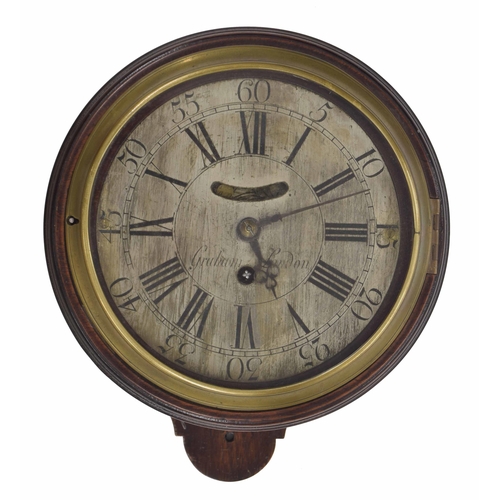 1709 - Small mahogany single fusee verge wall dial clock, the 7