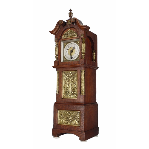 2316 - Miniature Lenzkirch oak and brass mounted longcase clock, signed Desprez, Bristol on the silvered ch... 