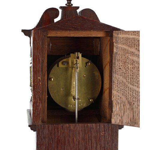 2316 - Miniature Lenzkirch oak and brass mounted longcase clock, signed Desprez, Bristol on the silvered ch... 