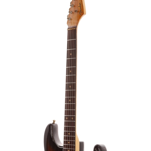 396 - 1962 Fender Stratocaster electric guitar, made in USA; Body: three-tone sunburst poly refinish, many... 