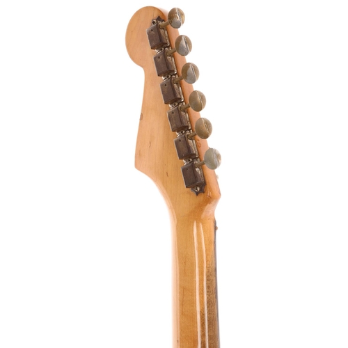 396 - 1962 Fender Stratocaster electric guitar, made in USA; Body: three-tone sunburst poly refinish, many... 