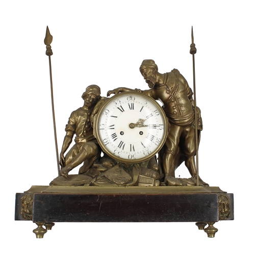 2301 - Impressive French two train bronze figural mantel clock, the 5.25