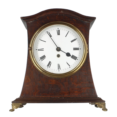 2310 - Oak single fusee mantel clock in need of restoration, the 8.5