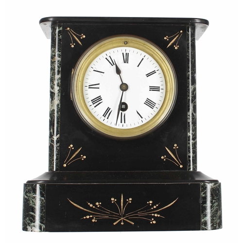 2317 - French black slate and green marble mantel clock timepiece, 9