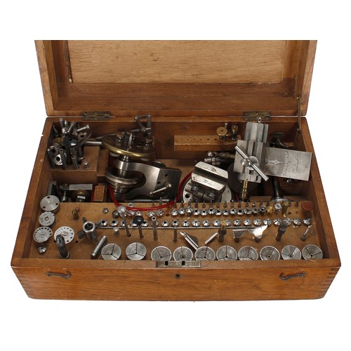 2123 - Small brass and steel Lorch, Schmidt & Co lathe, within a fitted box with various collets and at... 