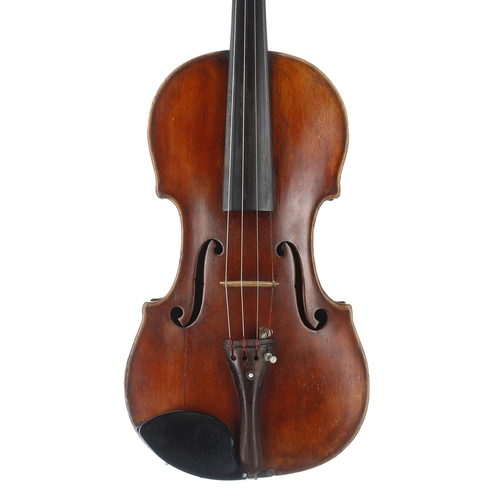 2410 - Interesting violin circa 1830, possible Bohemian, unlabelled, the one piece back of faint fine curl ... 