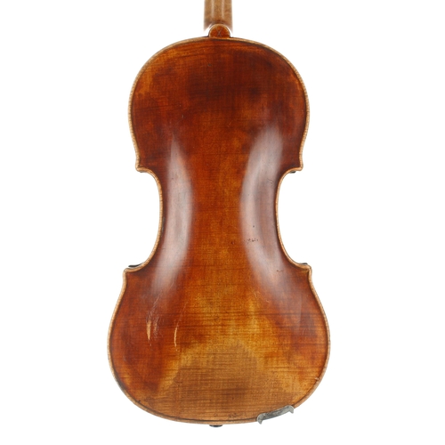 2410 - Interesting violin circa 1830, possible Bohemian, unlabelled, the one piece back of faint fine curl ... 