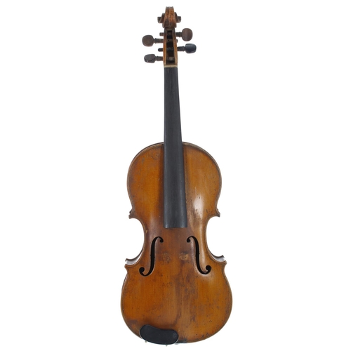 2419 - Late 19th century violin labelled Nicolaus Amatus..., the two piece back of faint medium/fine curl w... 