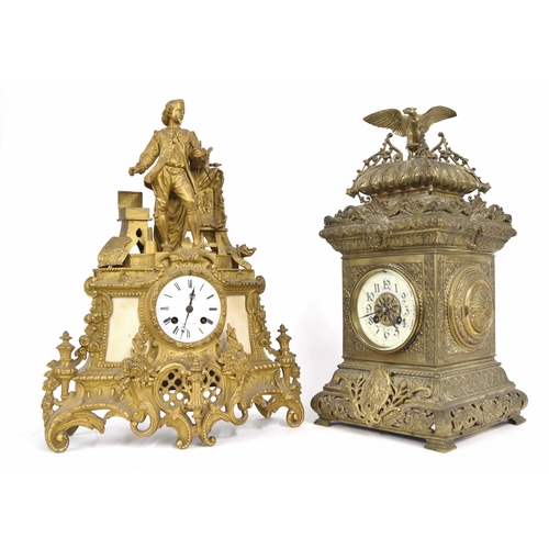 2305 - Brass single fusee skeleton clock, under a glass dome and upon an ebonised base, 12.25