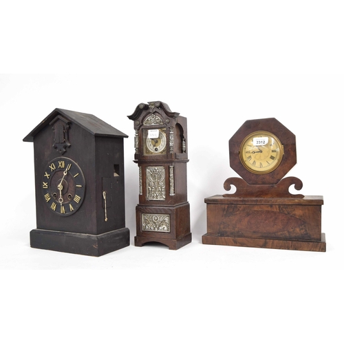 2312 - Black Forest two train cuckoo clock surmounted by a triangular pediment, 14.5