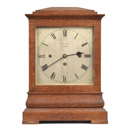 1512 - English oak triple fusee library mantel clock, the 8